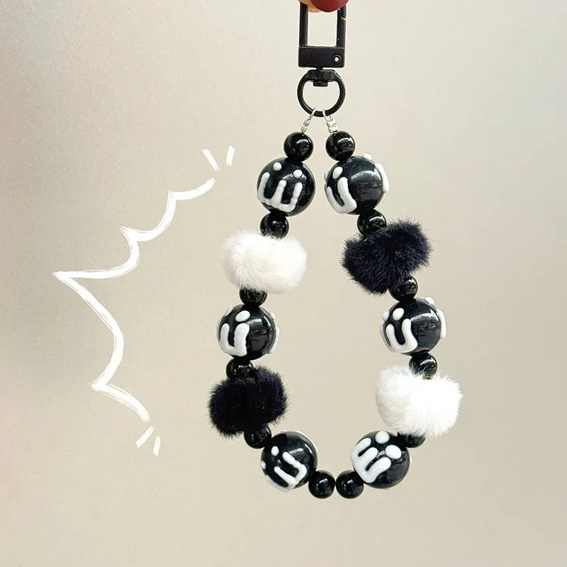 🐾 Fluffy Pom-Pom Beaded Keychain
