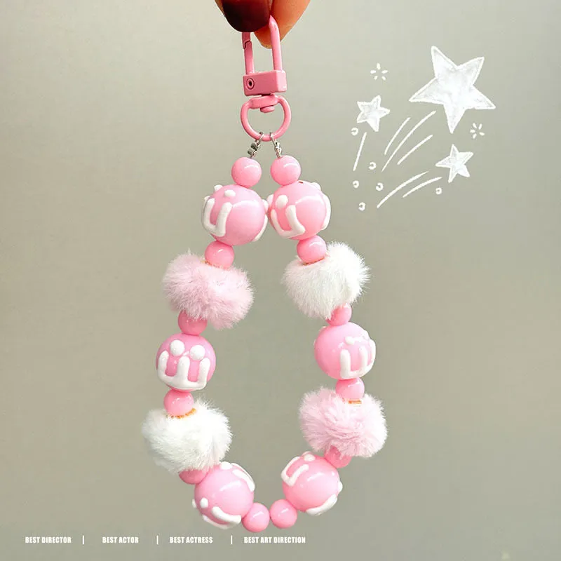 🐾 Fluffy Pom-Pom Beaded Keychain