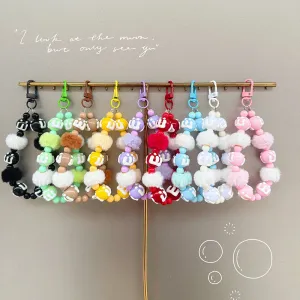 🐾 Fluffy Pom-Pom Beaded Keychain