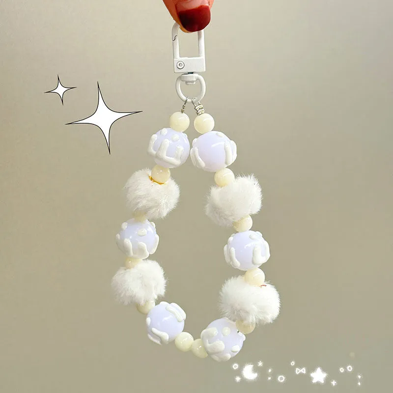 🐾 Fluffy Pom-Pom Beaded Keychain