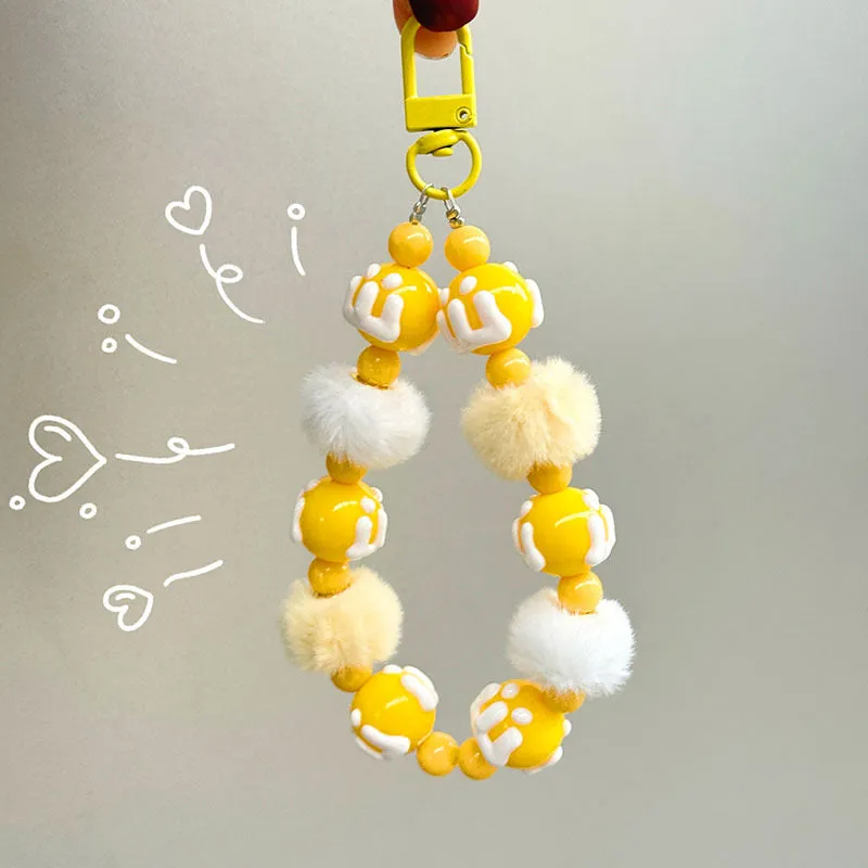 🐾 Fluffy Pom-Pom Beaded Keychain