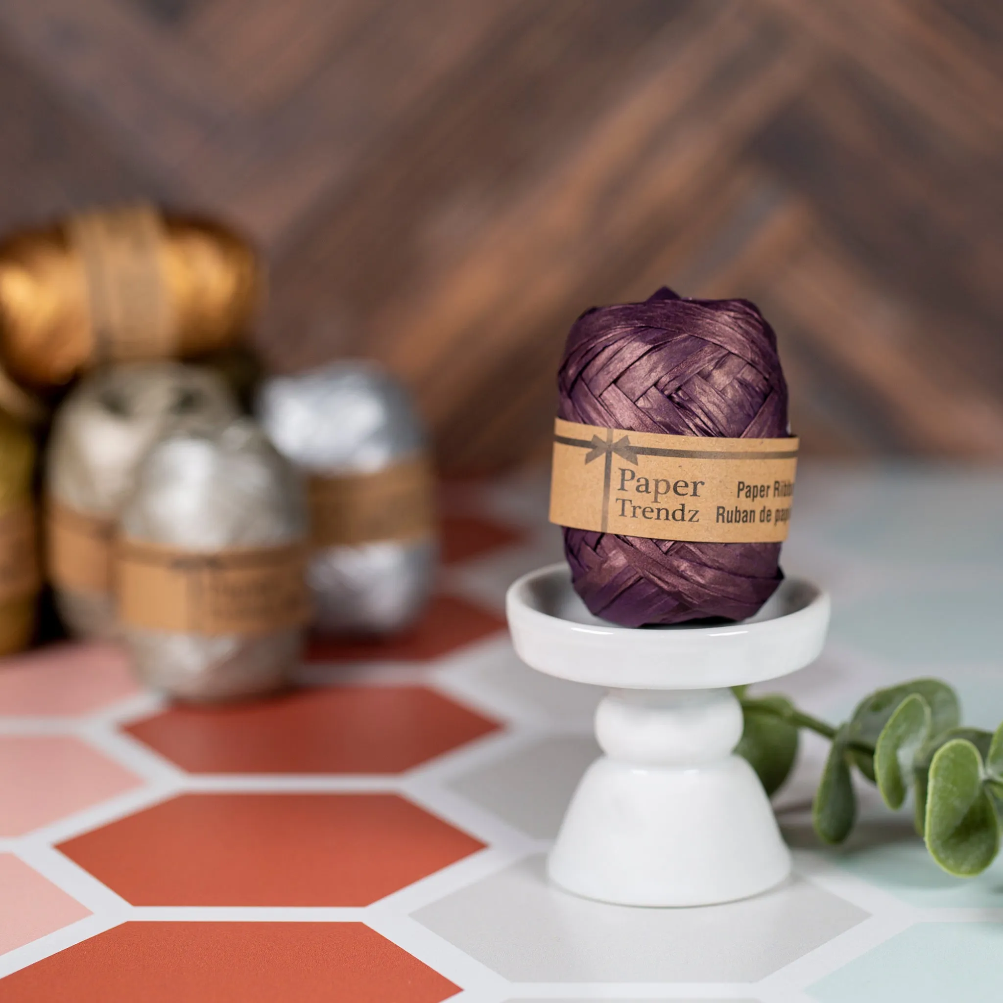 10 Meter Metallic Paper Raffia Ribbon - Aubergine