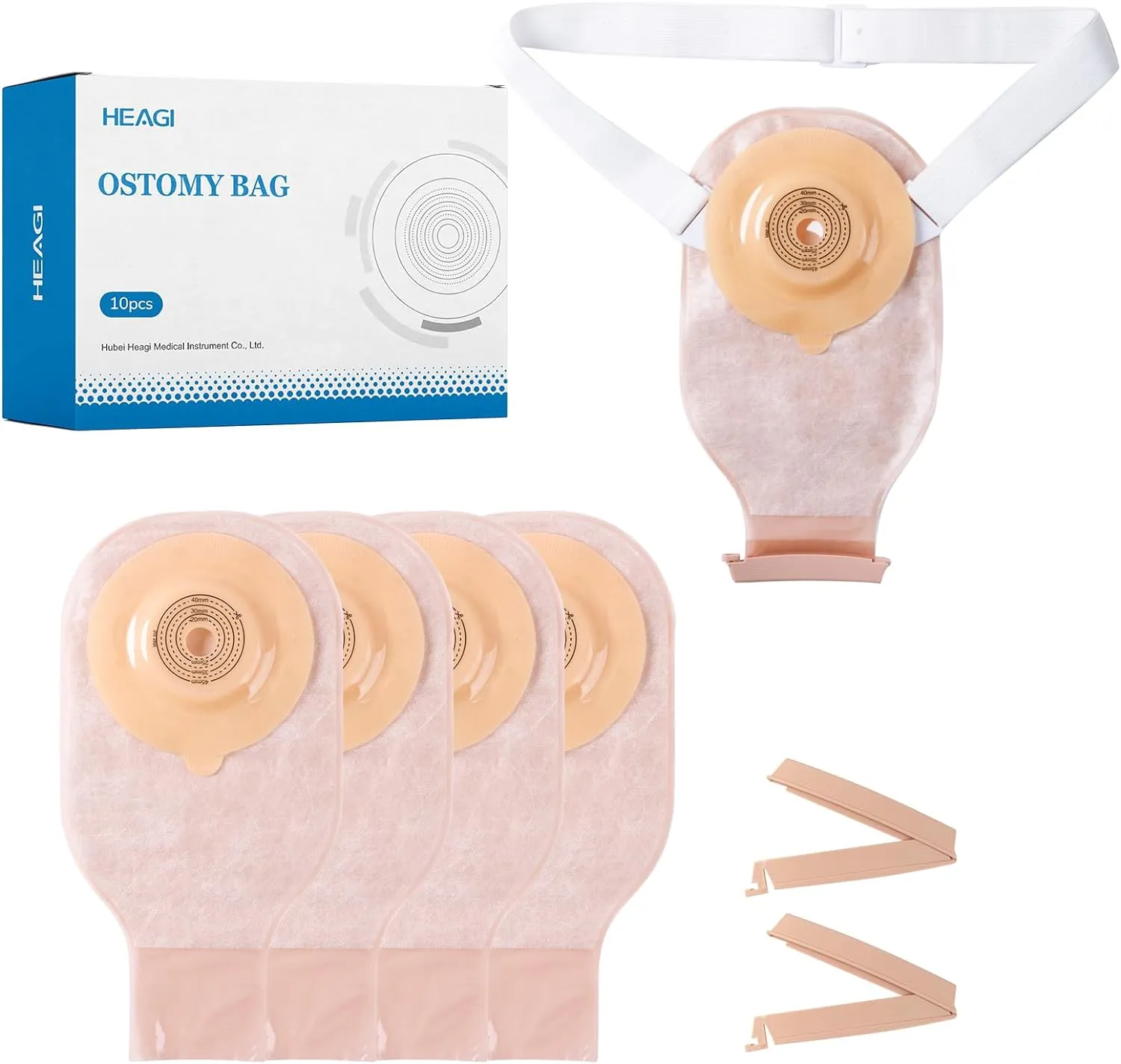 10 PCS Colostomy Bags, Ostomy Supplies, One-Piece Convex Ostomy Bags with a Waistband for Uneven Skin/Deep-Seated Areas Stoma, Cut-to-Fit, Max 45 mm