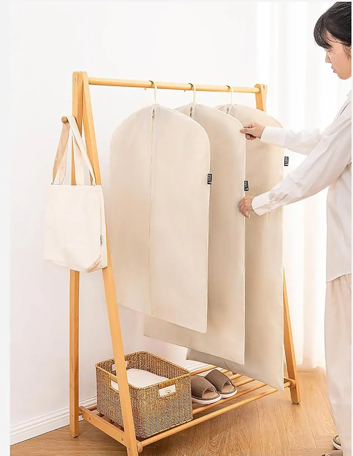 100% cotton canvas garment bags for closet storage and travel suit bags for clothes, coats, jackets, shirts, dresses suit garment cover for hanging clothes storage (24''x47'')