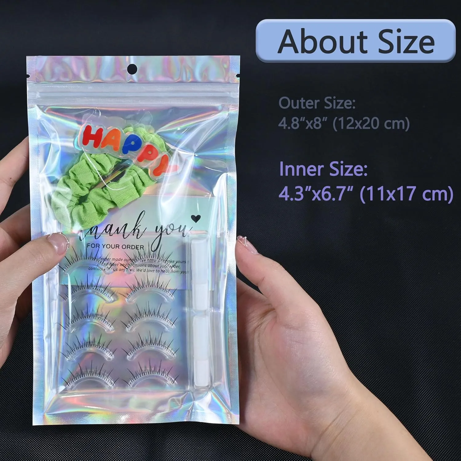 100 Pack Holographic Resealable Plastic Bags for Food Storage, Zipper Bags with Clear Front Window, Packaging Pouch for Small Business (100 Pack, 4.8x8 inch)