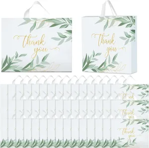 100 Pack Sage Green Reusable Thank You Bags for Business Stores 15" x 12" Plastic Shopping Merchandise Bags with Soft Loop Handle