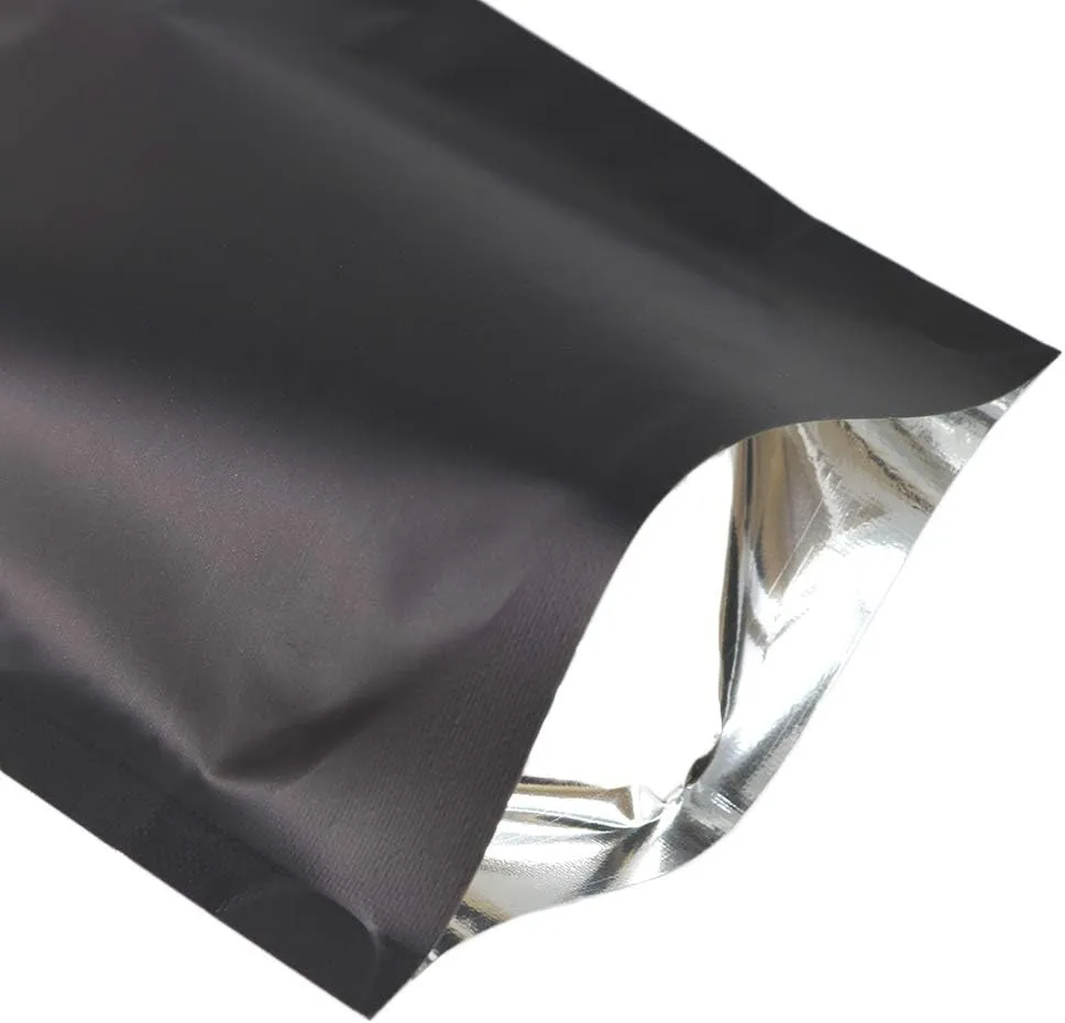 100pcs Frosted Clear Window Stand Up Colored Metallic Foil Resealable Zipper Seal Bags (Black, Standup | 10.5oz)