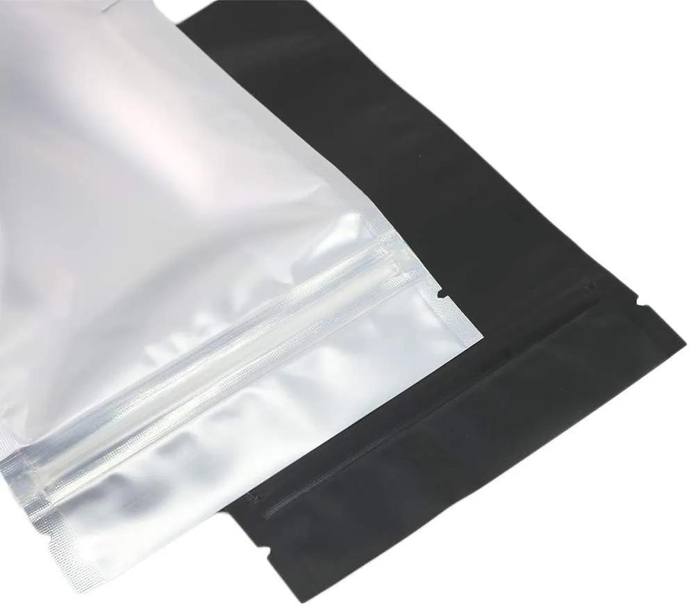 100pcs Frosted Clear Window Stand Up Colored Metallic Foil Resealable Zipper Seal Bags (Black, Standup | 10.5oz)