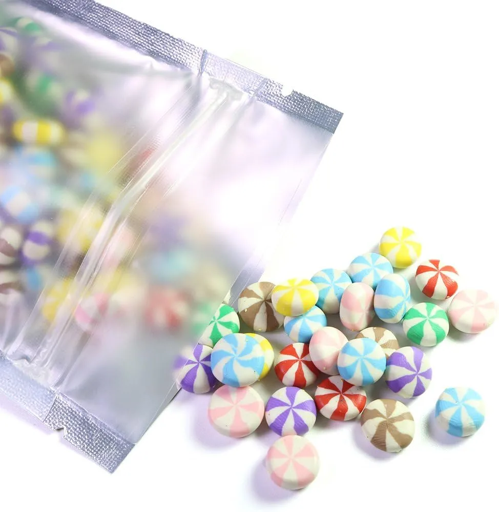100pcs Frosted Clear Window Stand Up Colored Metallic Foil Resealable Zipper Seal Bags (Black, Standup | 10.5oz)