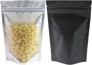100pcs Frosted Clear Window Stand Up Colored Metallic Foil Resealable Zipper Seal Bags (Black, Standup | 10.5oz)
