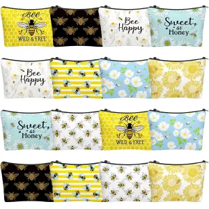 16 Pcs Funny Bee Cosmetic Bags Stuff Bulk Honey Queen Bee Inspirational Gift Makeup Bags Zipper Pouch for Women Beekeeper