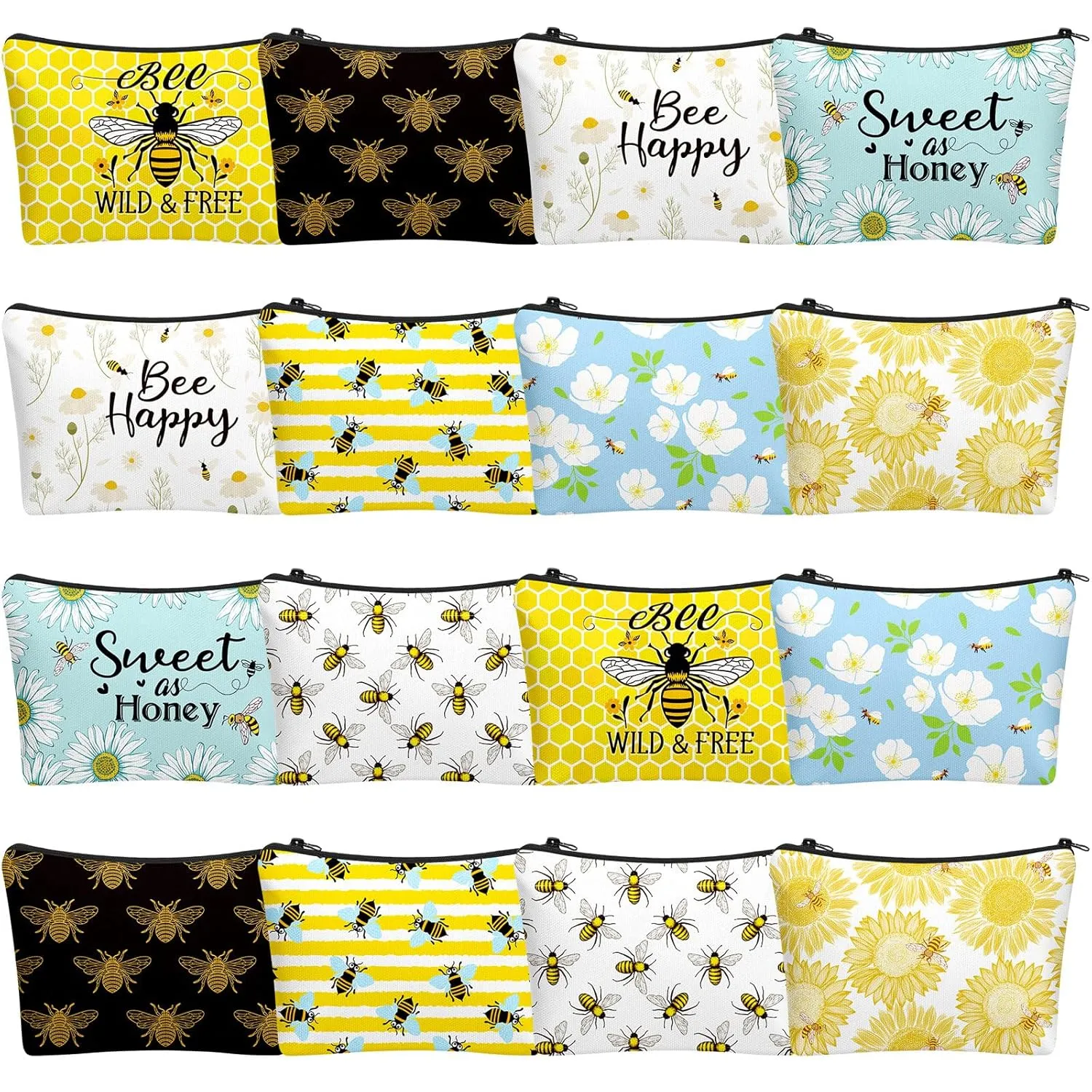 16 Pcs Funny Bee Cosmetic Bags Stuff Bulk Honey Queen Bee Inspirational Gift Makeup Bags Zipper Pouch for Women Beekeeper