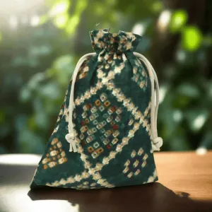 16 X20 CM Bandhini Potli Bag Return Gifts For Ladies | Green Colour | Pack Of 10