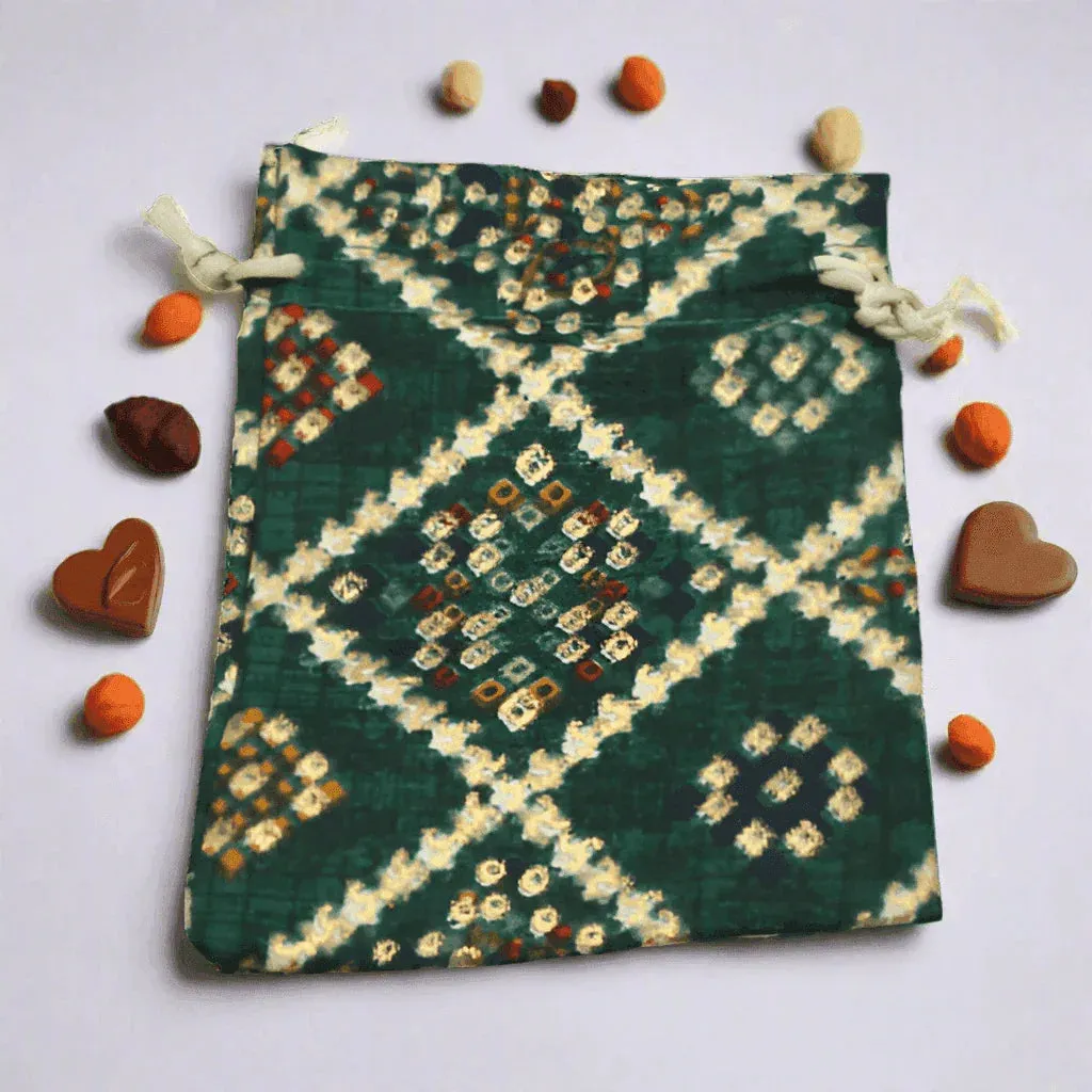16 X20 CM Bandhini Potli Bag Return Gifts For Ladies | Green Colour | Pack Of 10