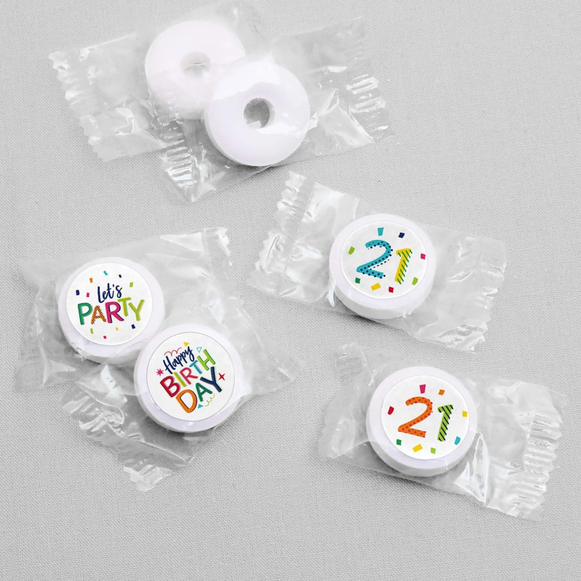 21st Birthday - Cheerful Happy Birthday - Round Candy Labels Colorful Twenty-First Birthday Party Favors - Fits Hershey's Kisses - 108 ct