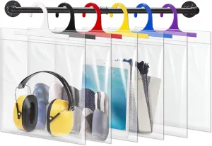24 Pack Hanging Storage Bags, Headphone Storage Bags, Colorful Large Hook 10 x 12.5-inch Clear Plastic Bags for Classroom, Library, and Pharmacy Use