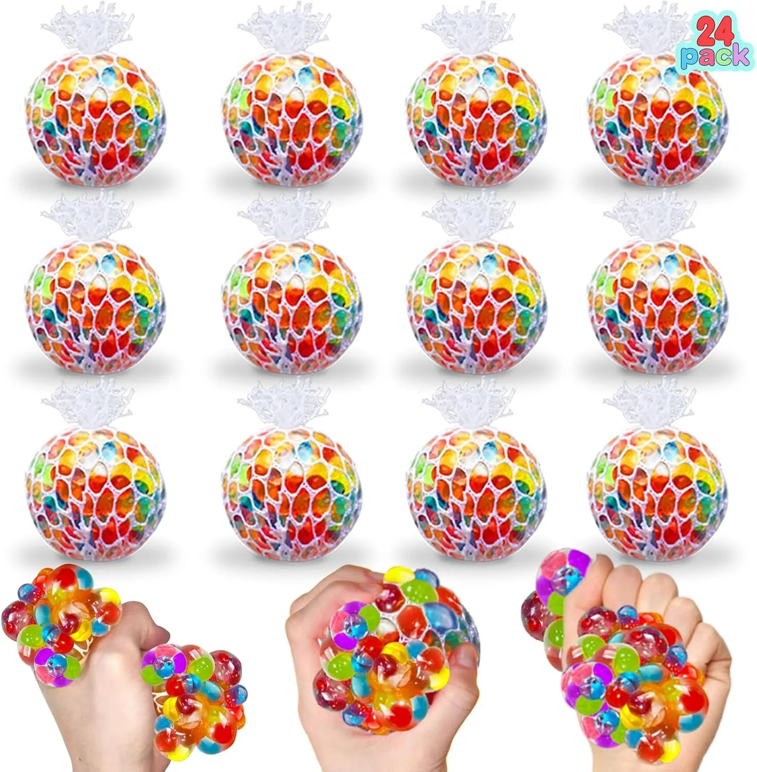24 Pack Stress Balls Set Fidget Toys for Adults, Squishy Toys, Stress Relief Toys Squeeze Balls Bulk for Kids Adults Classroom Prize, Party Favors, Birthday Gift, Goodie Bag Stuffers