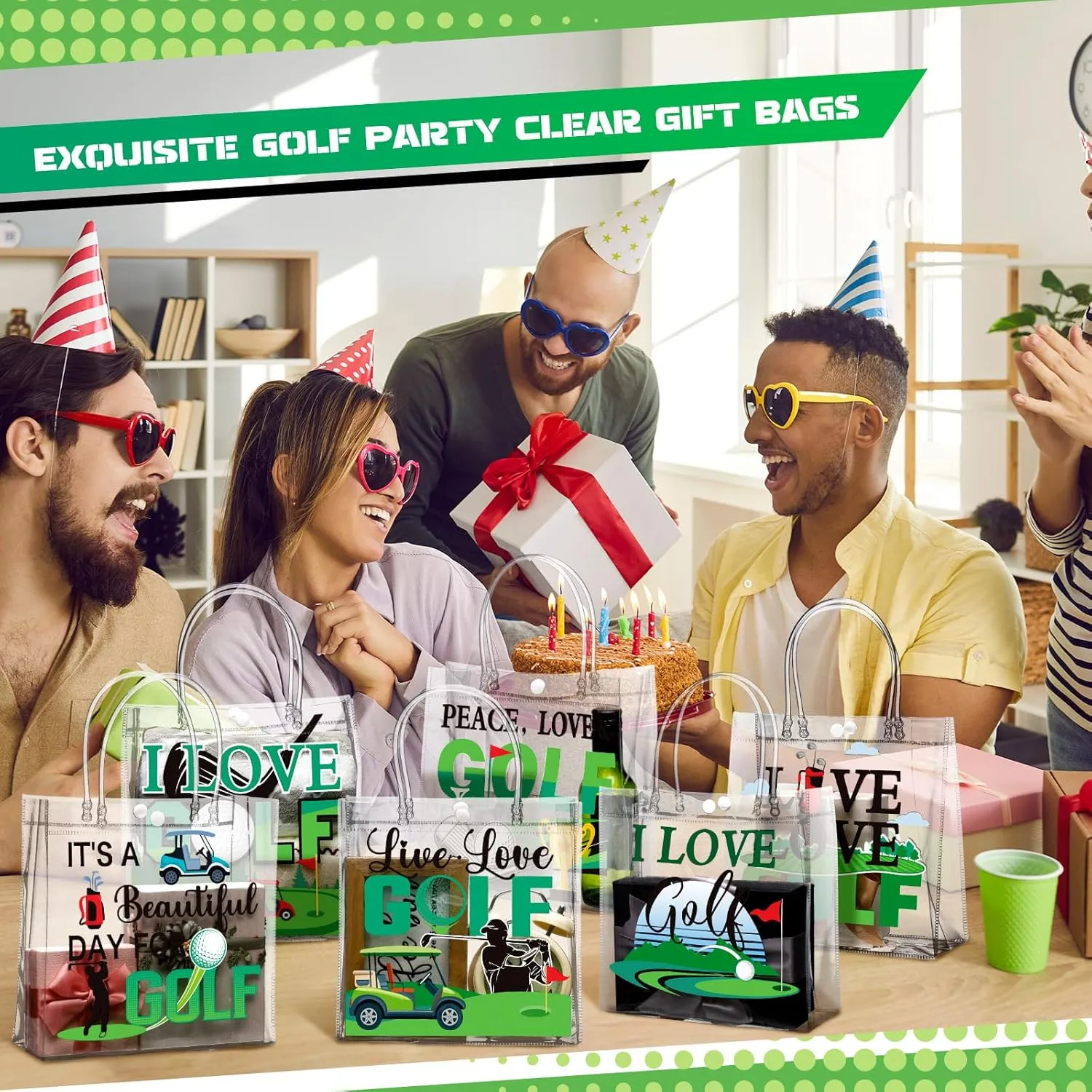 24 Pcs Golf Party Gift Bag Golf PVC Clear Gift Bag with Handle for Sports Party Favors Ball Themed Birthday Goodie Gifts for Team Supplies