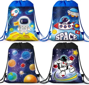 24 PCS Outer Space Goodies Drawstring Bags for Boys Galaxy Birthday Party Favors and Decoration