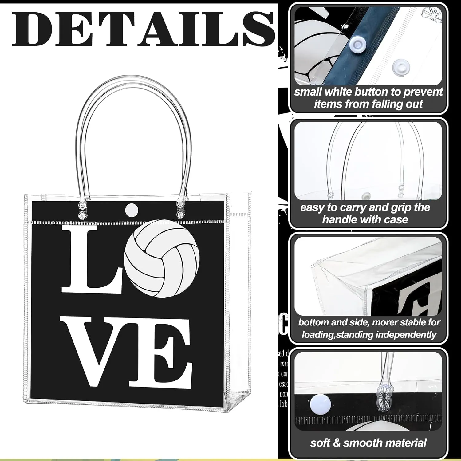 24 Pcs Volleyball Party Favor Bags with Handles Volleyball Clear Treat Goodie Bags Sport Theme Party Favor for Team Snack Birthday Gifts