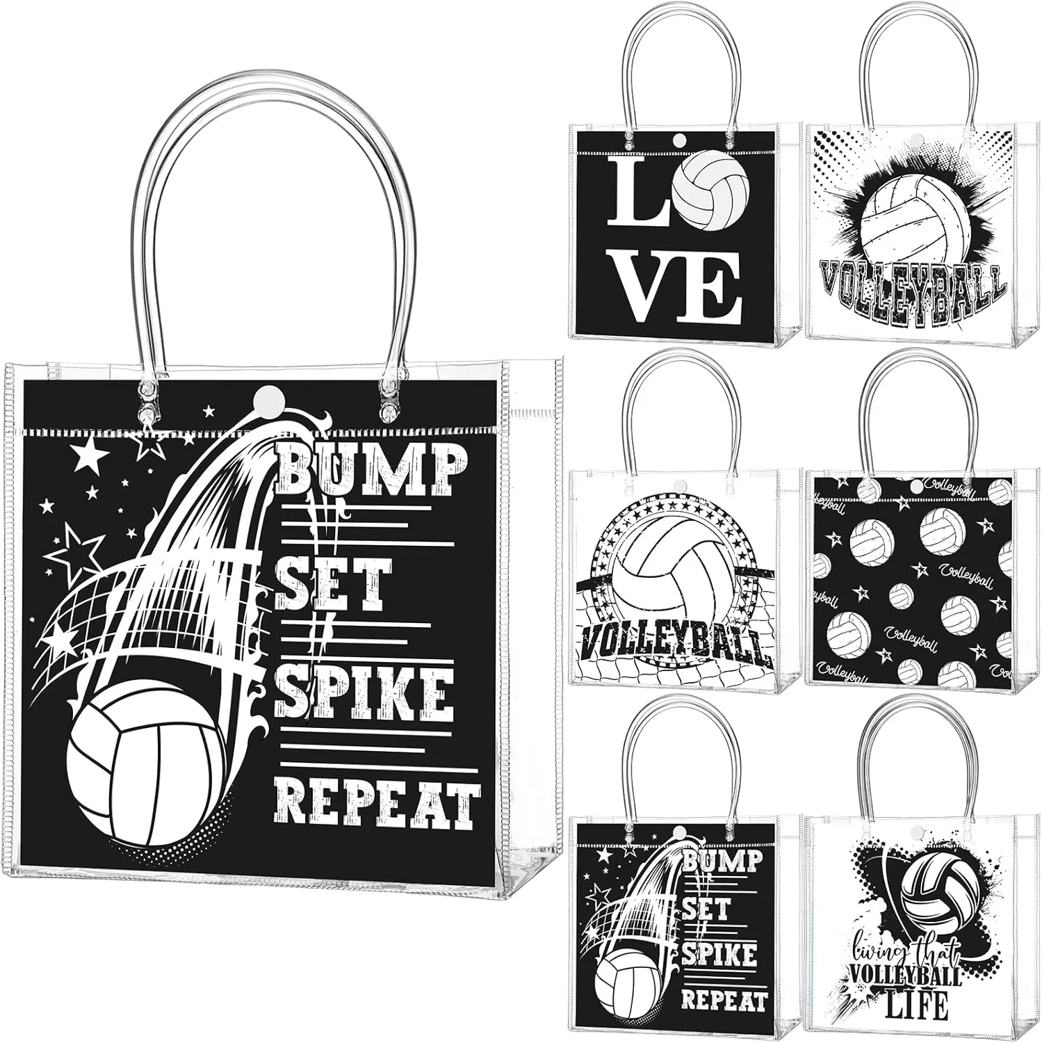 24 Pcs Volleyball Party Favor Bags with Handles Volleyball Clear Treat Goodie Bags Sport Theme Party Favor for Team Snack Birthday Gifts