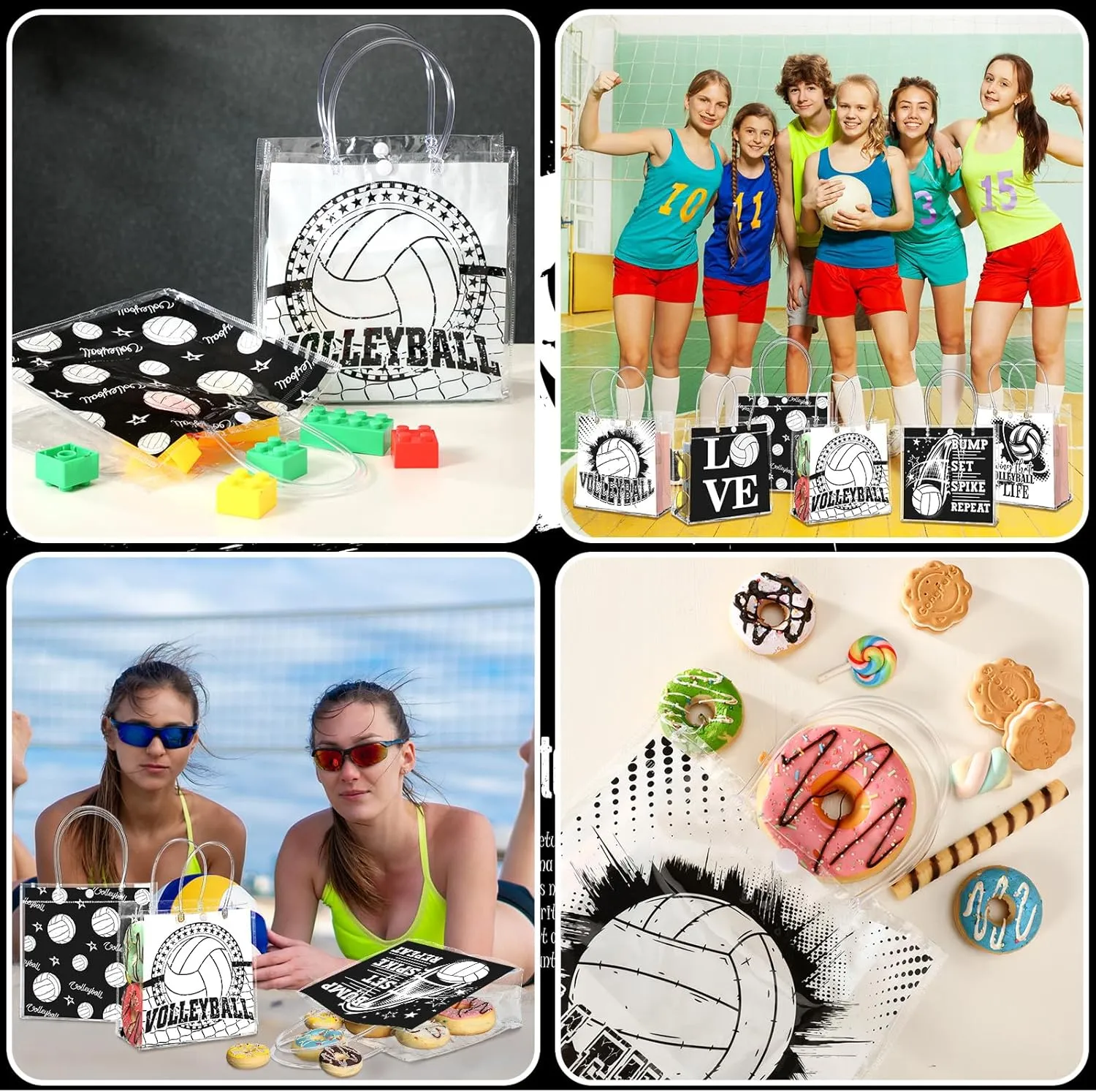 24 Pcs Volleyball Party Favor Bags with Handles Volleyball Clear Treat Goodie Bags Sport Theme Party Favor for Team Snack Birthday Gifts