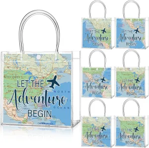 24 Pcs World Map Favor Bags with Handle Travel Clear PVC Goodie Gift Bags Birthday Party Supplies