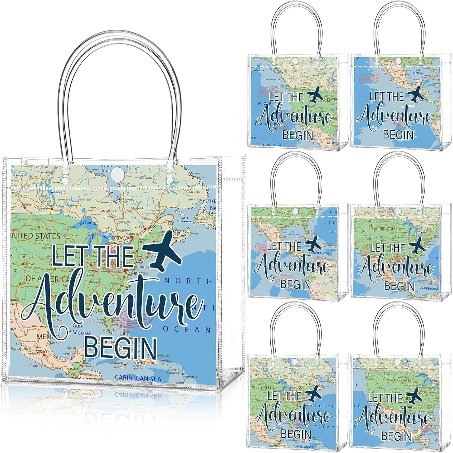 24 Pcs World Map Favor Bags with Handle Travel Clear PVC Goodie Gift Bags Birthday Party Supplies