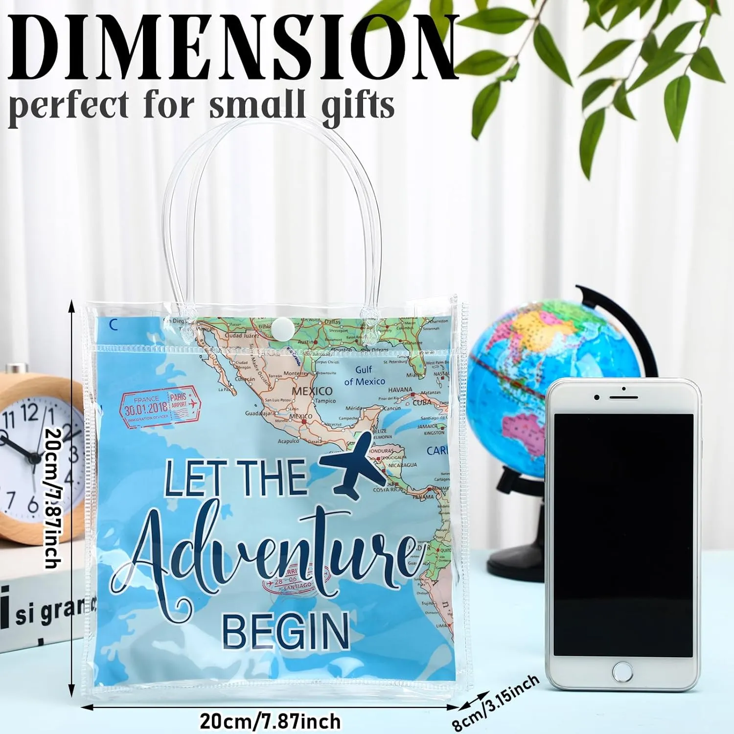 24 Pcs World Map Favor Bags with Handle Travel Clear PVC Goodie Gift Bags Birthday Party Supplies