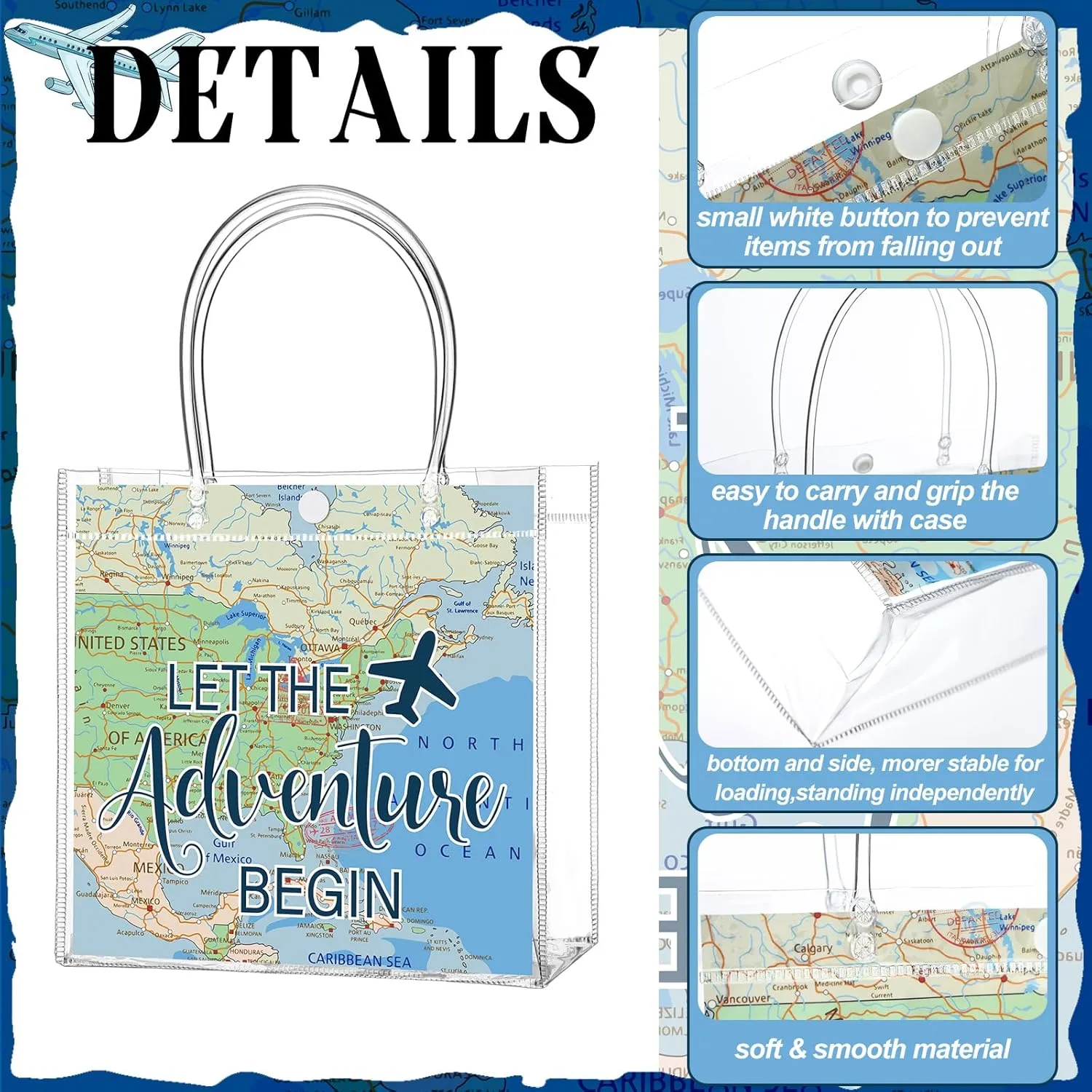 24 Pcs World Map Favor Bags with Handle Travel Clear PVC Goodie Gift Bags Birthday Party Supplies