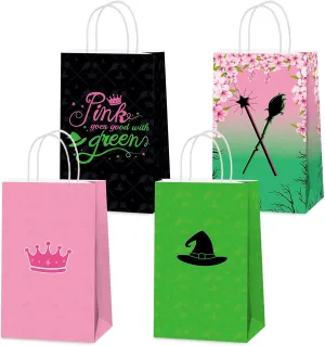 24Pcs Witch Musical Party Favor Bags Green Pink Themed Treat Bags Witch Hat Candy Goodie Bag Pink Princess Crown Paper Gift Bag with Handle for Girl Women Movie Birthday Party Decorations Supplies