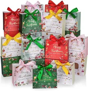 25Pack Mini Christmas Bags, 5.1 * 4.5 * 2.2 Inches, Mix Color Xmas Gift Bags with Ribbon