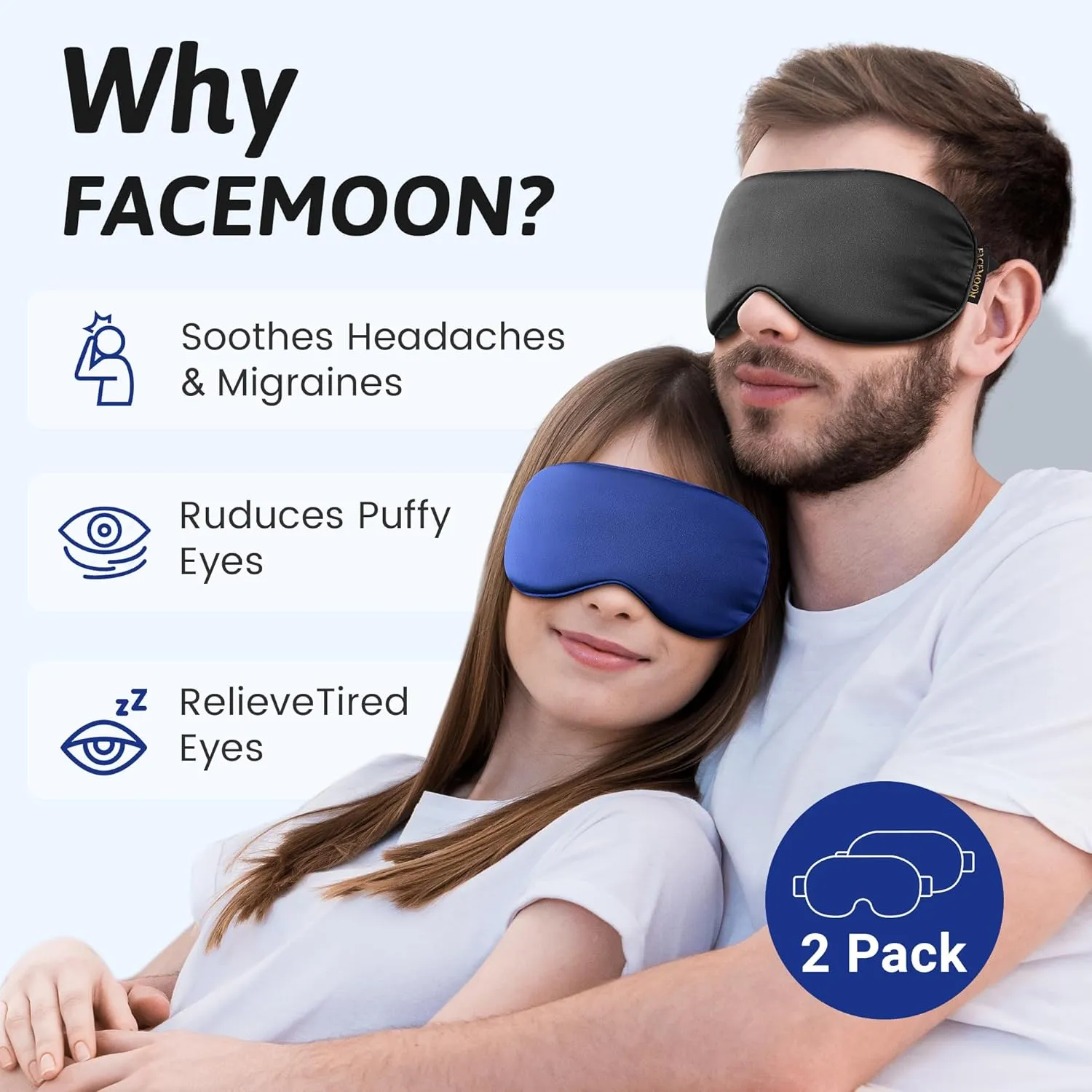 2PCS Cold Eye Mask - Cooling Eye Mask for Puffy Eyes, Cold Compress for Dark Circles, Tired Eyes, Headache, Migraines Relief - Reusable Gel Ice Pack, Weighted Sleep Mask((Black,Blue)