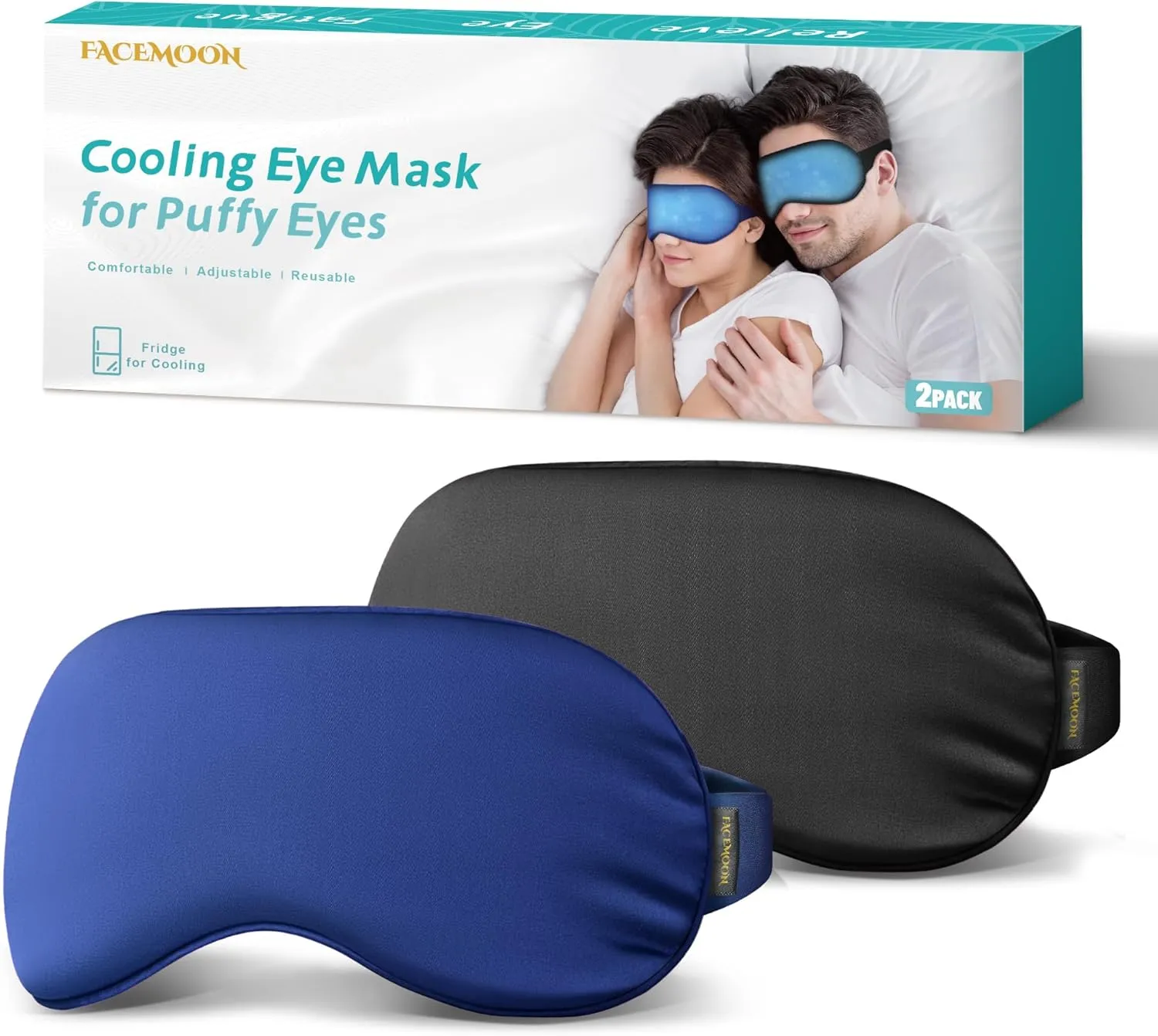 2PCS Cold Eye Mask - Cooling Eye Mask for Puffy Eyes, Cold Compress for Dark Circles, Tired Eyes, Headache, Migraines Relief - Reusable Gel Ice Pack, Weighted Sleep Mask((Black,Blue)