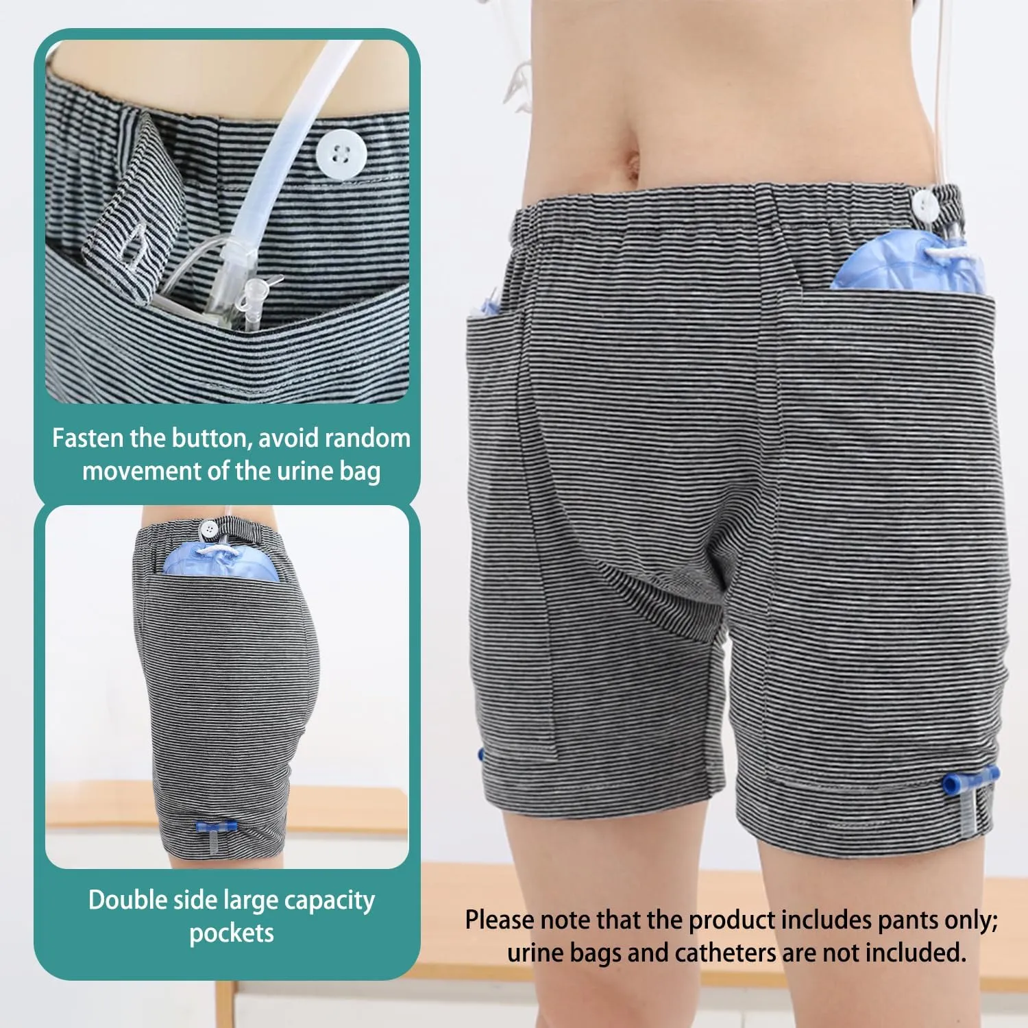 2PCS Nephrostomy Bags Shorts for Women, Hold Up to 2 * 2000ML, Incontinence Care Trousers for Foley, Cystostomy (X-Large)