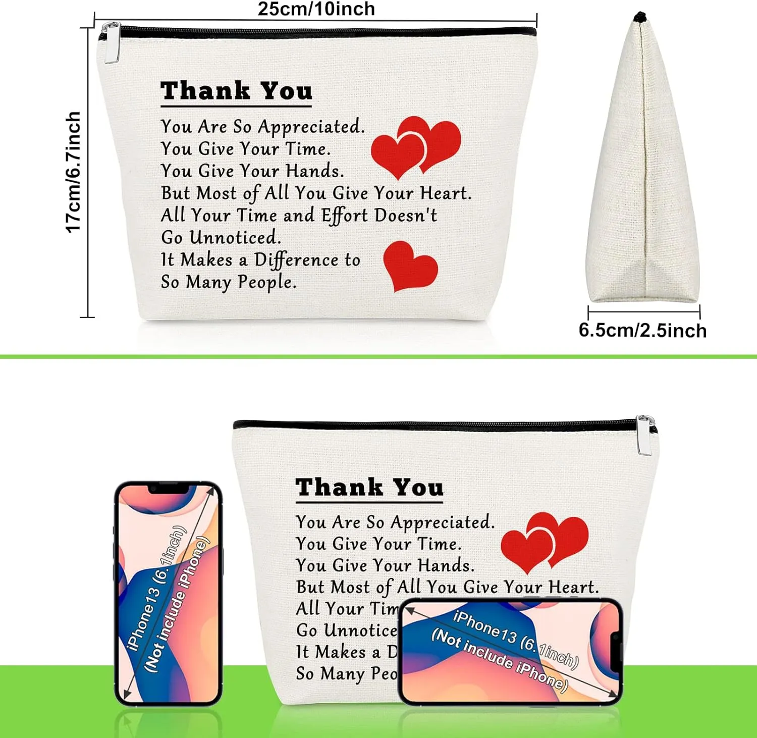 3 PCS Thank You Gifts for Social Worker Makeup Bag Social Worker Appreciation Gift for Employee Coworker 3 Pack Cosmetic Pouch Retirement Present for Teacher Nurse Volunteer Christmas Birthday Present