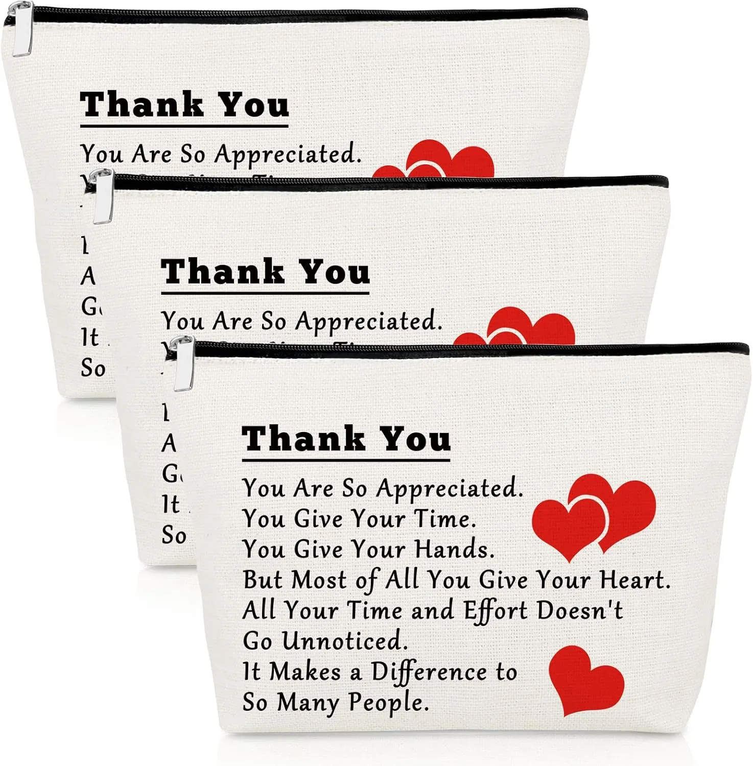 3 PCS Thank You Gifts for Social Worker Makeup Bag Social Worker Appreciation Gift for Employee Coworker 3 Pack Cosmetic Pouch Retirement Present for Teacher Nurse Volunteer Christmas Birthday Present