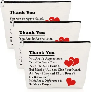 3 PCS Thank You Gifts for Social Worker Makeup Bag Social Worker Appreciation Gift for Employee Coworker 3 Pack Cosmetic Pouch Retirement Present for Teacher Nurse Volunteer Christmas Birthday Present