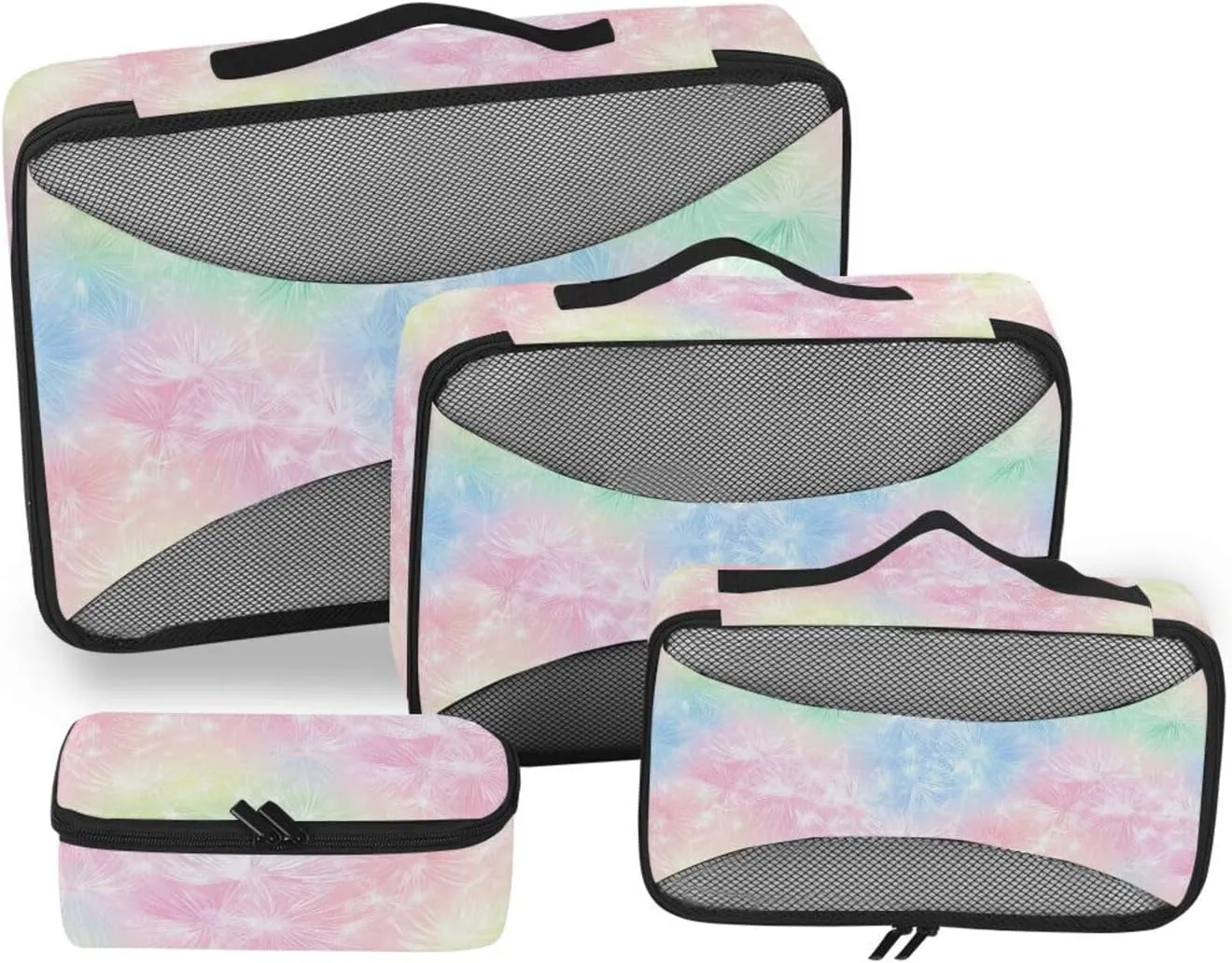 4 Pcs set organizer bags for Mesh Travel Essentials Dandelion Colorful expandable cubes for travel women
