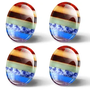 4 Pcs Thumb Worry Stone for Anxiety Chakra Stones Chakras Crystals Pink Crystal Amethyst Tiger Eye Green Aventurine Quartz Obsidian Anxiety Stone for Stress Meditation(Chakra Crystal)