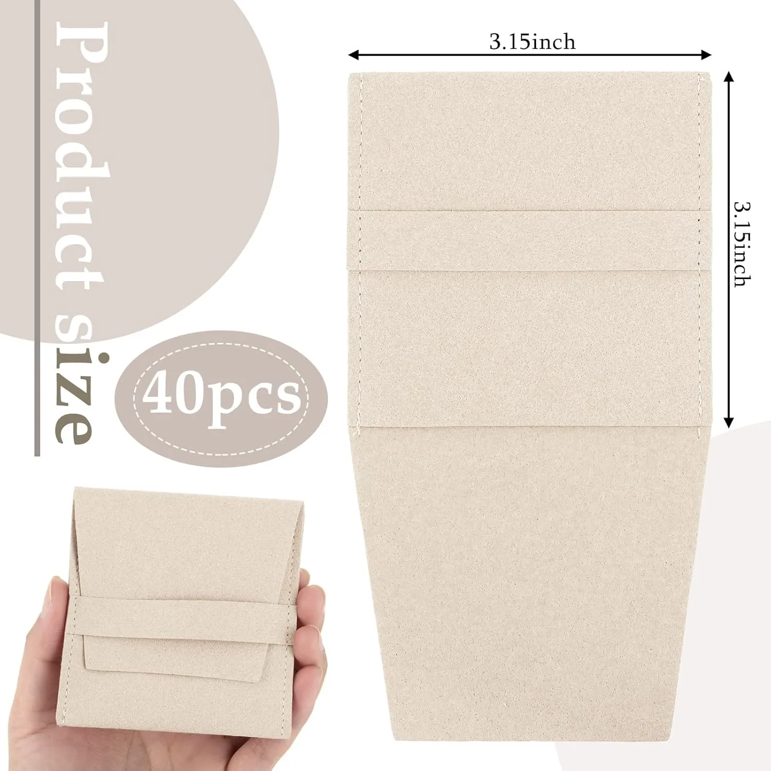 40 Pcs Microfiber Jewelry Pouch with Band 8 x 8 Cm, Jewelry Packaging Bag Luxury Small Gift Bags Microfiber Bag for Bracelet Necklace Packaging