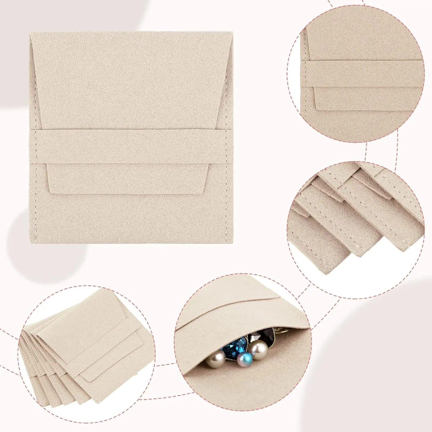 40 Pcs Microfiber Jewelry Pouch with Band 8 x 8 Cm, Jewelry Packaging Bag Luxury Small Gift Bags Microfiber Bag for Bracelet Necklace Packaging