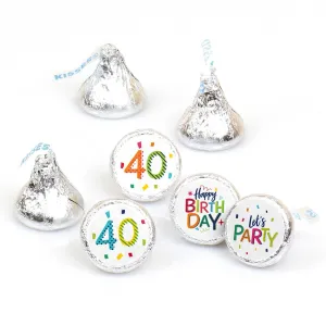 40th Birthday - Cheerful Happy Birthday - Round Candy Labels Colorful Fortieth Birthday Party Favors - Fits Hershey's Kisses - 108 ct