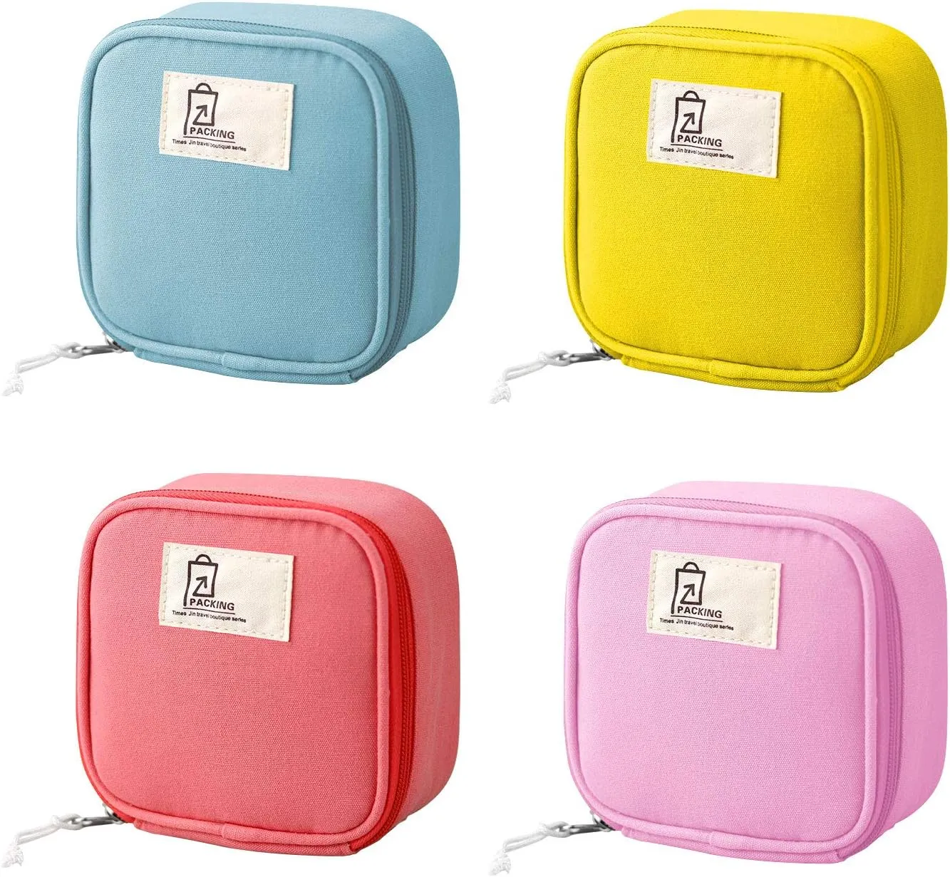 4pcs Cute Small Travel Sanitary Holder Girls Waterproof Cosmetic Jewelry Bags Lipsticks Electronics Makeup Organizers for Women, Multicolor