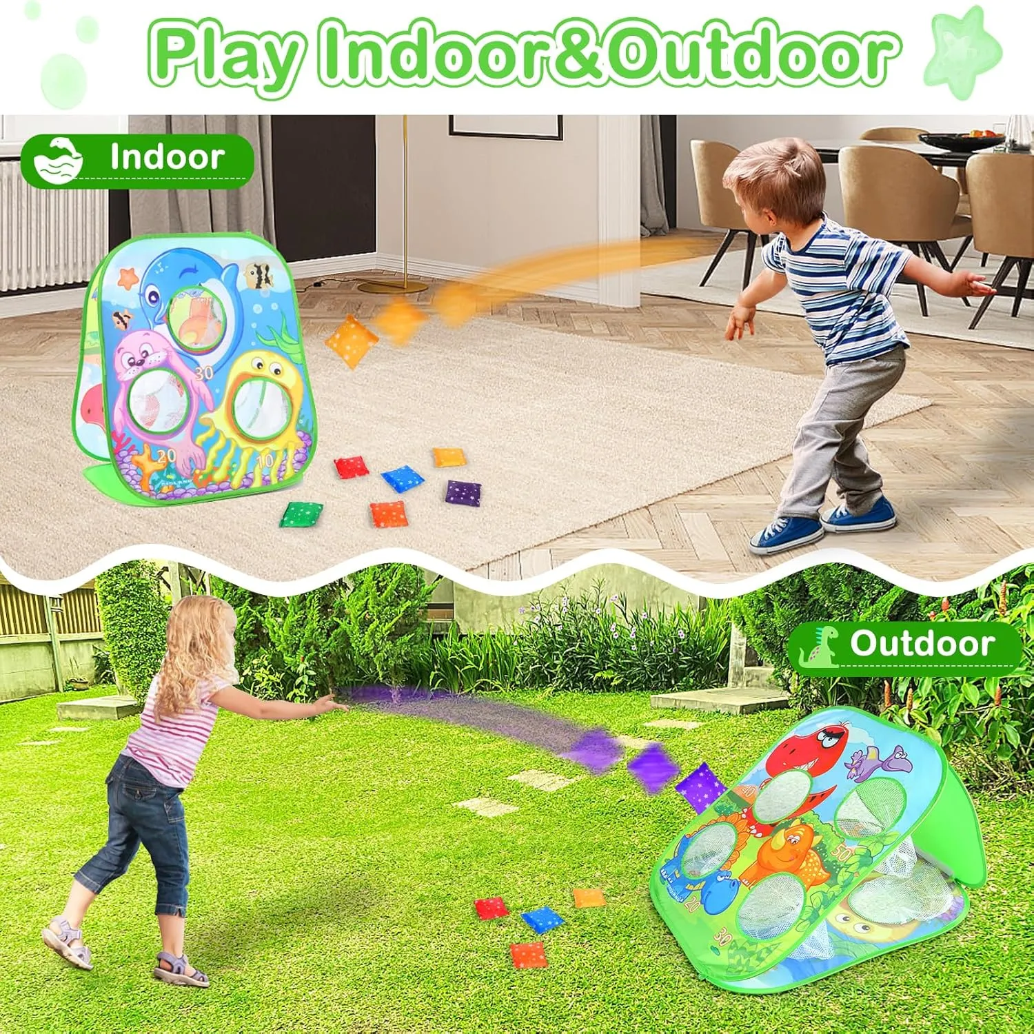 5-in-1 Bean Bag Toss Game for Kids, Animal Corn Hole Outdoor Toy for Toddler, Outside Yard Party Lawn Backyard Games Birthday Gift for Boy Girl Age 3 4 5 6 7 8