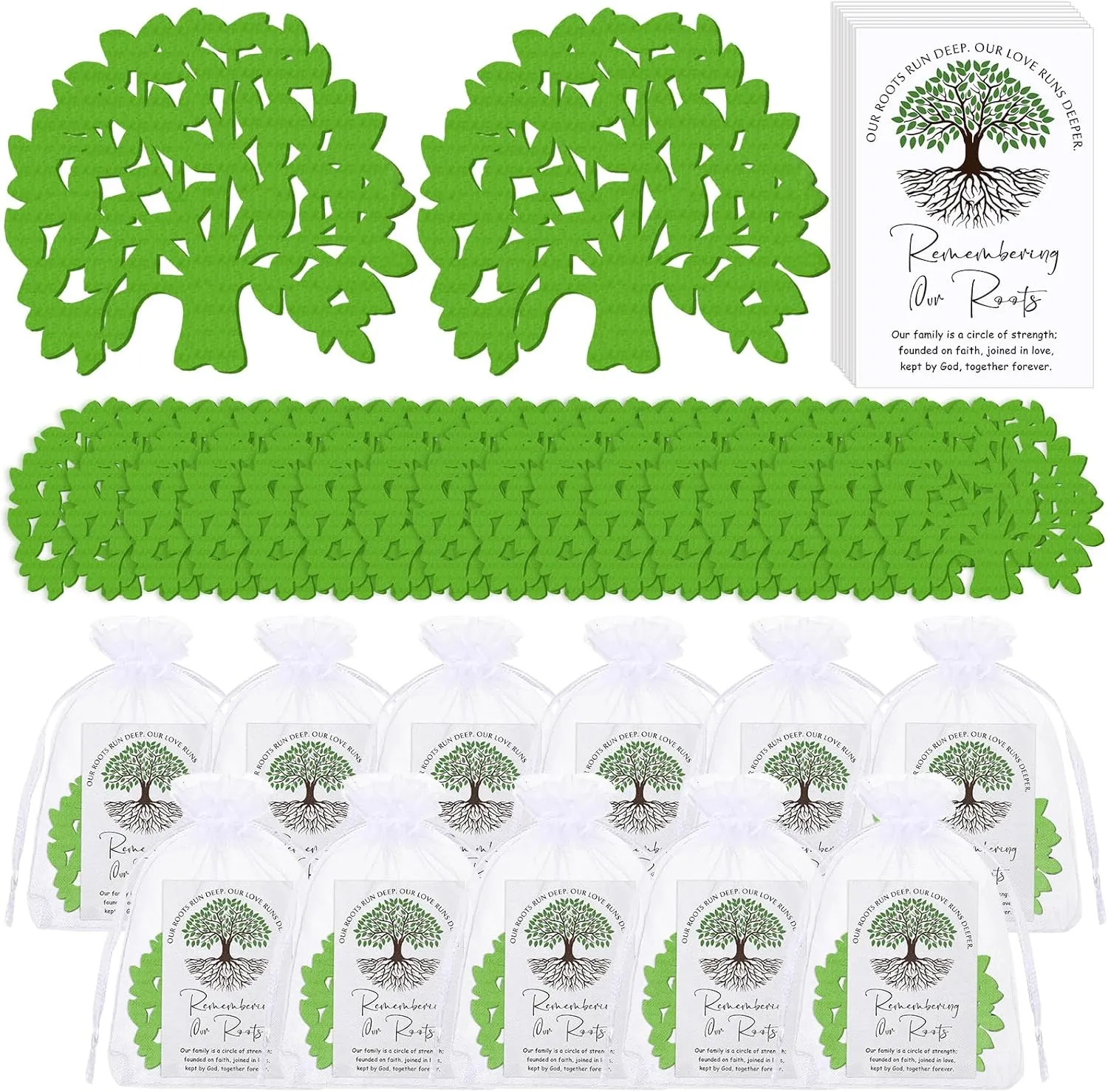 50 Set Coasters Family Reunion Gifts Include Family Tree Felt Coasters with Remembering Our Roots Cards and Gift Bags for Gathering Party Home Souvenir