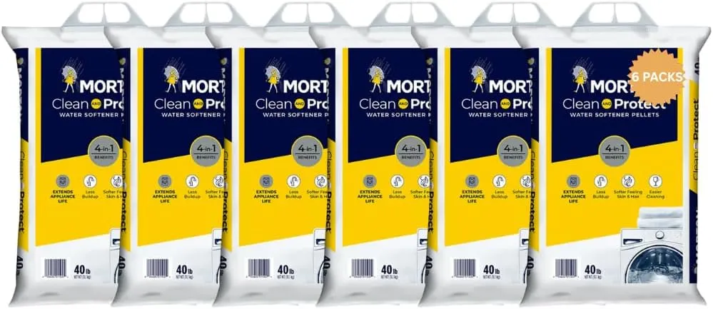 6 Pack Premium Water Softener Salt Pellets, 40 lb Bags (240 lbs Total) – Salt Pellets for Water Softener System, Clean & Protect Formula, Reduces Scale, Improves Appliance Life