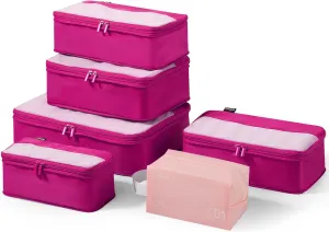6 Set Compression Packing Cubes for Travel Essentials, Luggage Organizers for Carry on Suitcases, Space Saving Storage Bags (Rose Red)