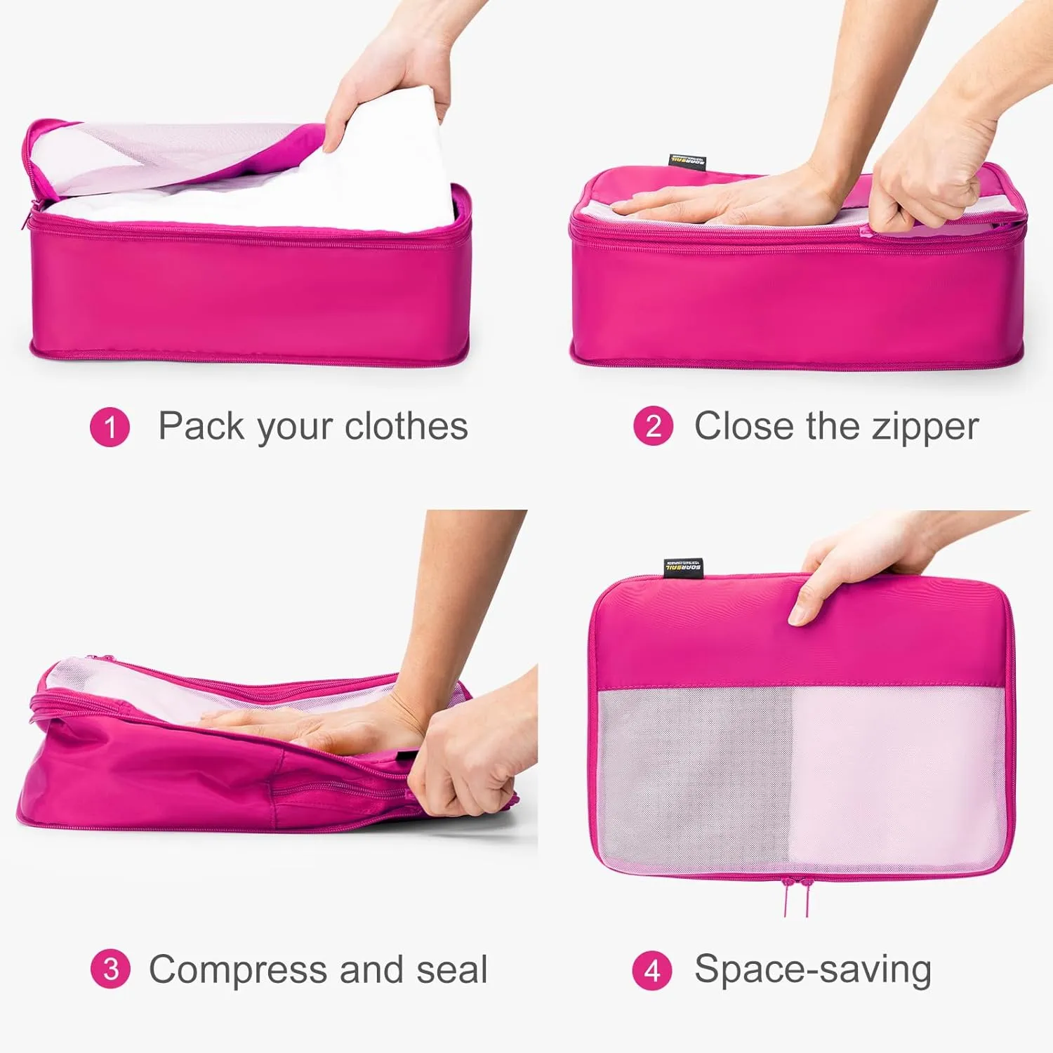 6 Set Compression Packing Cubes for Travel Essentials, Luggage Organizers for Carry on Suitcases, Space Saving Storage Bags (Rose Red)