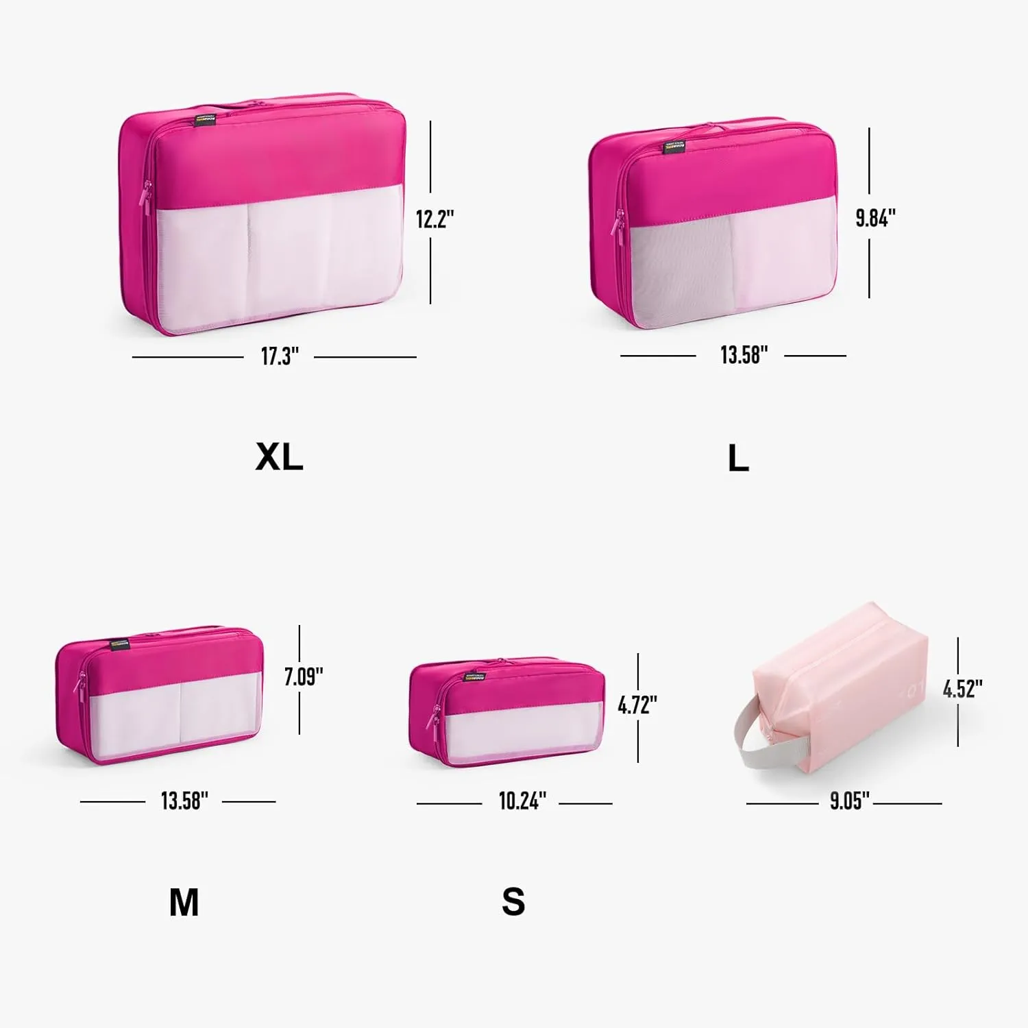 6 Set Compression Packing Cubes for Travel Essentials, Luggage Organizers for Carry on Suitcases, Space Saving Storage Bags (Rose Red)
